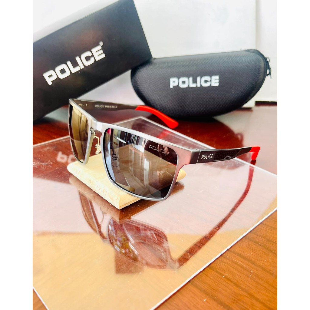 Terbaru Kacamata Hitam Pria police polarized+antiradiasi 1934 Red Silver