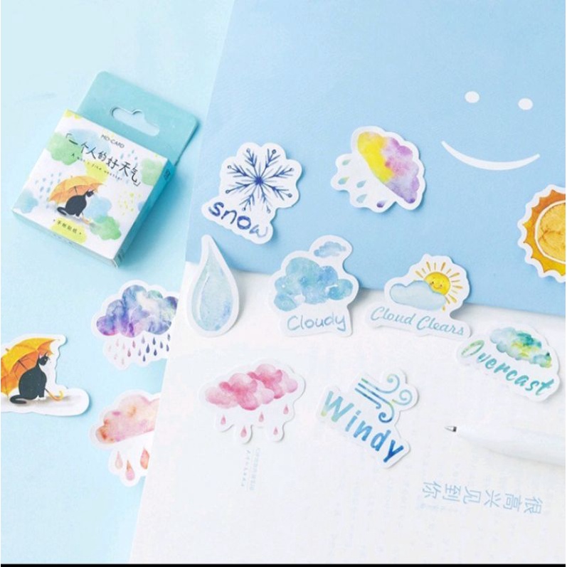 

Aesthetic Sticker 46 Pcs WEATHER Deco Sticker Planner DIY Scrapbook Stiker Dekor Cuaca