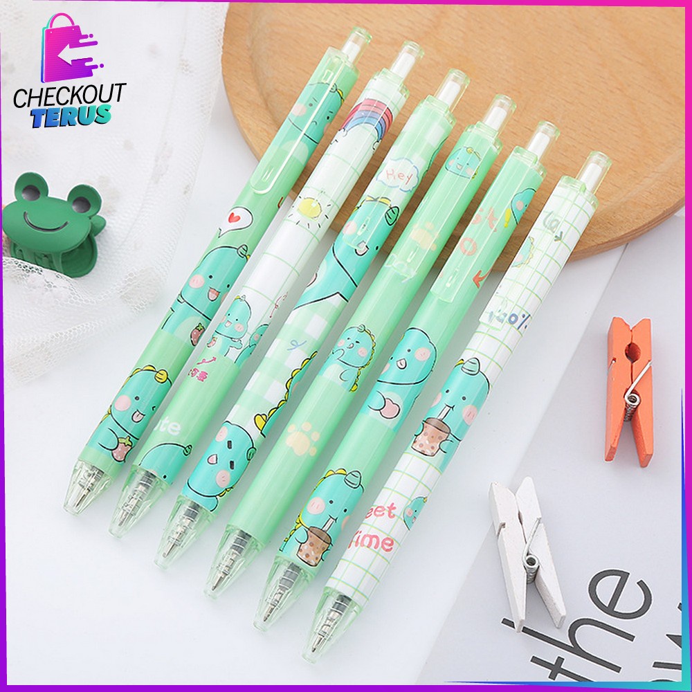 CT A35 Pulpen Pelajar Dan Kantor Pena Lucu Motif Dino Imut Pen Gel Mekanik Alat Tulis Pena Lucu Bulpen Gel Karakter