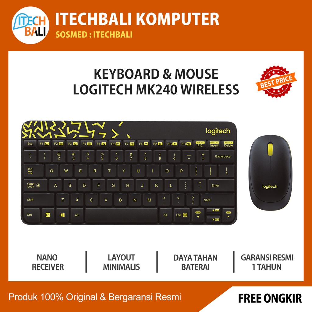 Keyboard &amp; Mouse LOGITECH MK240 Nano Wireless | ITECHBALI