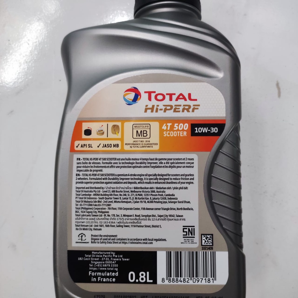 Oli Total Hi Perf 4T Scooter Matic 10W30 800ml