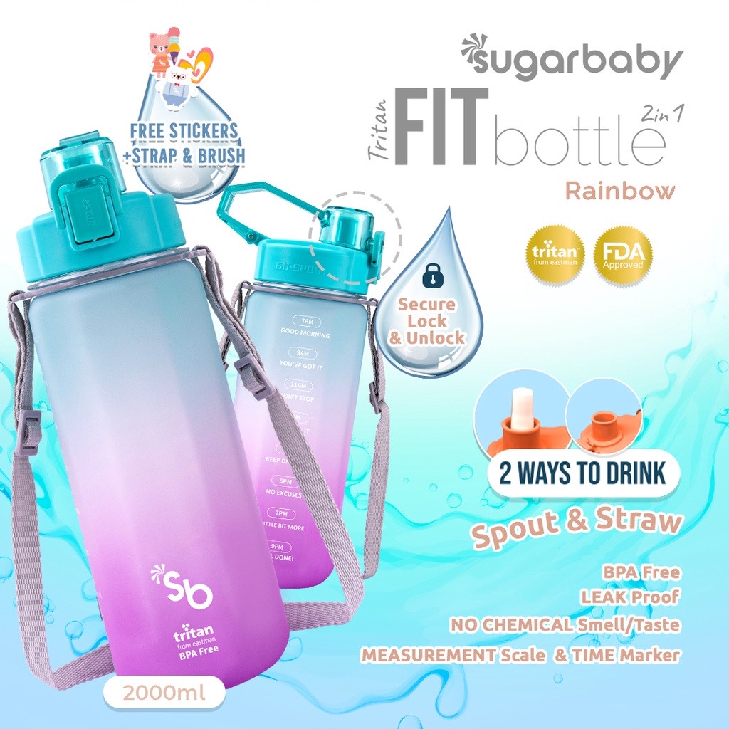 READY BANDUNG CACAT GANTI Sugarbaby Tritan Fit Bottle 2in1 (Rainbow) -2000ml 1050ml Sugarbaby Tritan Fit Bottle 2in1 (Rainbow) - 2000ml Sugarbaby Tritan Fit Bottle 2in1 (Rainbow) - 1050 ml dan 2000ml botol anak botol minum anak termos bayi