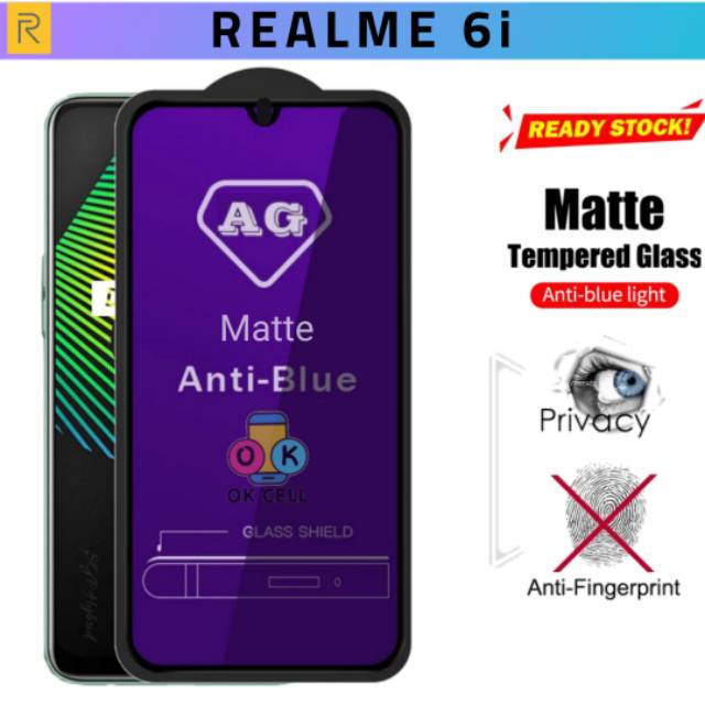 Tempered Glass Blue Matte Realme 6i Full Screen Protectoe-TG Anti Gores Realme 6i  Blue Ray Radiasi