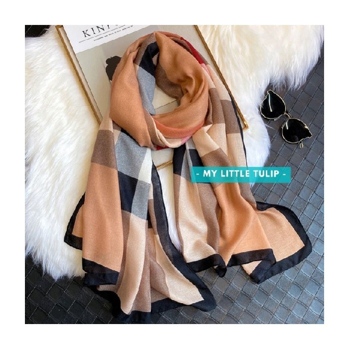 Burberry Limited Pashmina Lebar Syal Hijab Premium Branded Scarf Jual Cewek Motif