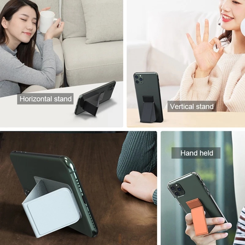 Hot Sale/Universal Warna Solid Dapat Dilipat Desktop Phone Holder/Gelang PU Kreatif Pegangan Jari Stand Ponsel/Bracket Portabel Kompatibel Dengan Semua Ponsel