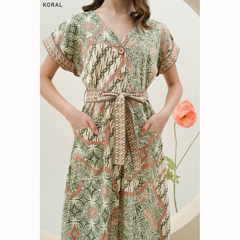 Evercloth Koral Dress Batik Wanita Terusan Batik Couple Modern Kebaya Couple Set Seragam Family