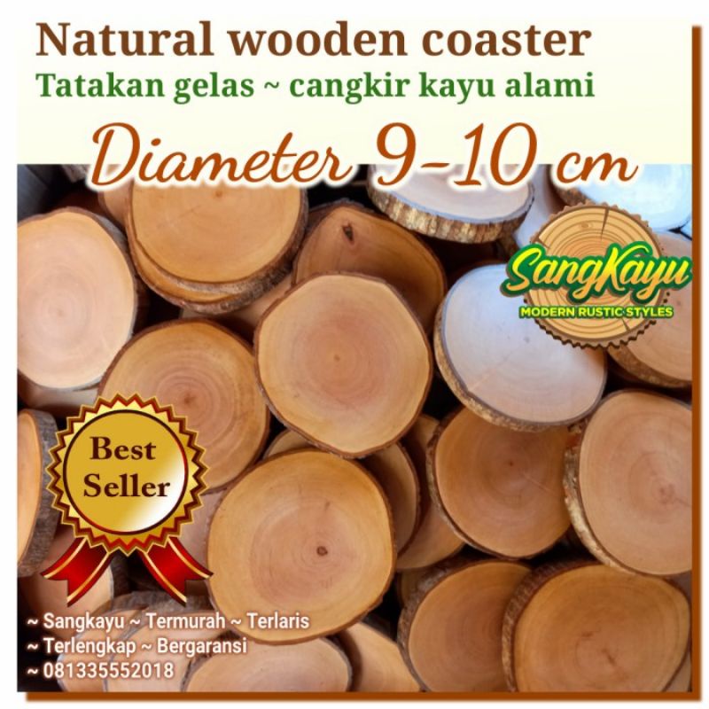 Natural wood coaster tatakan kayu bulat alami