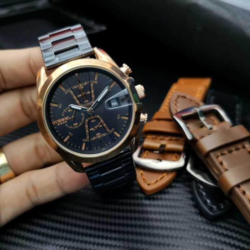 DIESEL Jam Tangan Pria Analog Chronograph Stainless Steel Strap 45mm