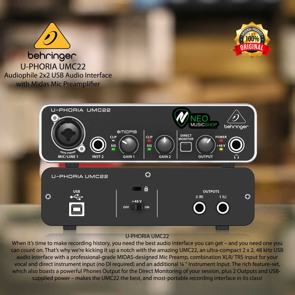 Jual BEHRINGER UMC22 [ UMC 22 ] AUDIO INTERFACE SOUNDCARD W/ MIDAS PREAMP Shopee Indonesia