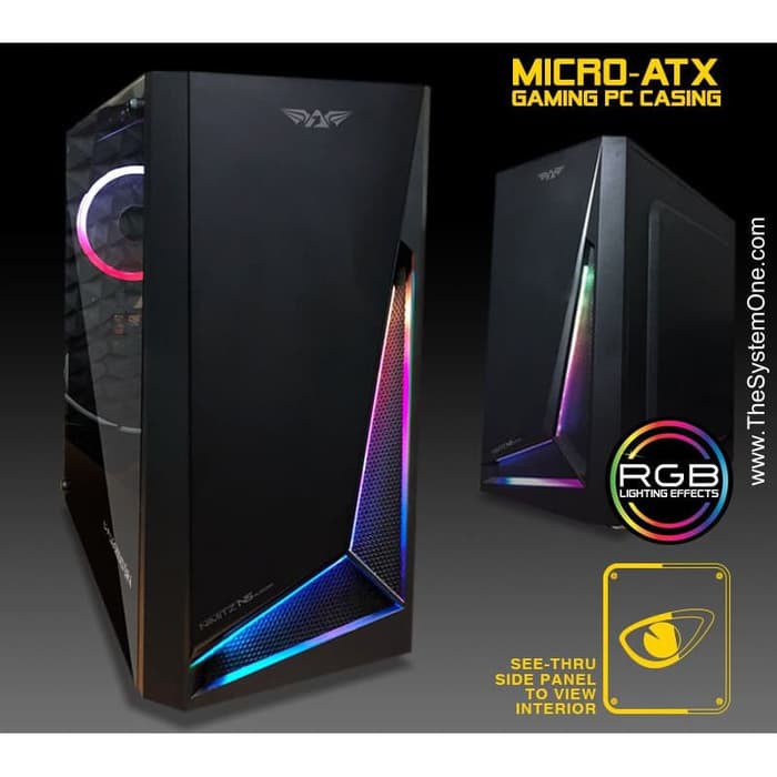 Casing Gaming PC Armageddon Nimitz N5 Aurora Micro ATX Matx M-atx With Tampered Glass Side Samping Kaca Casing CPU Murah Resmi