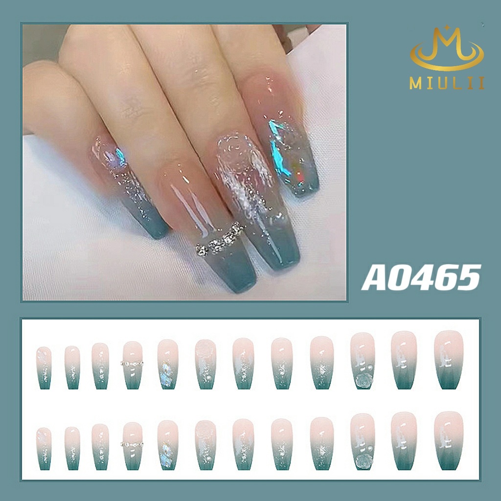 MIULII / KUKU PALSU  A0465  / 24PCS / 3D / NAIL ART / PREMIUM / CUTE / BIRU / FREE LEM JELLY / KUTEK