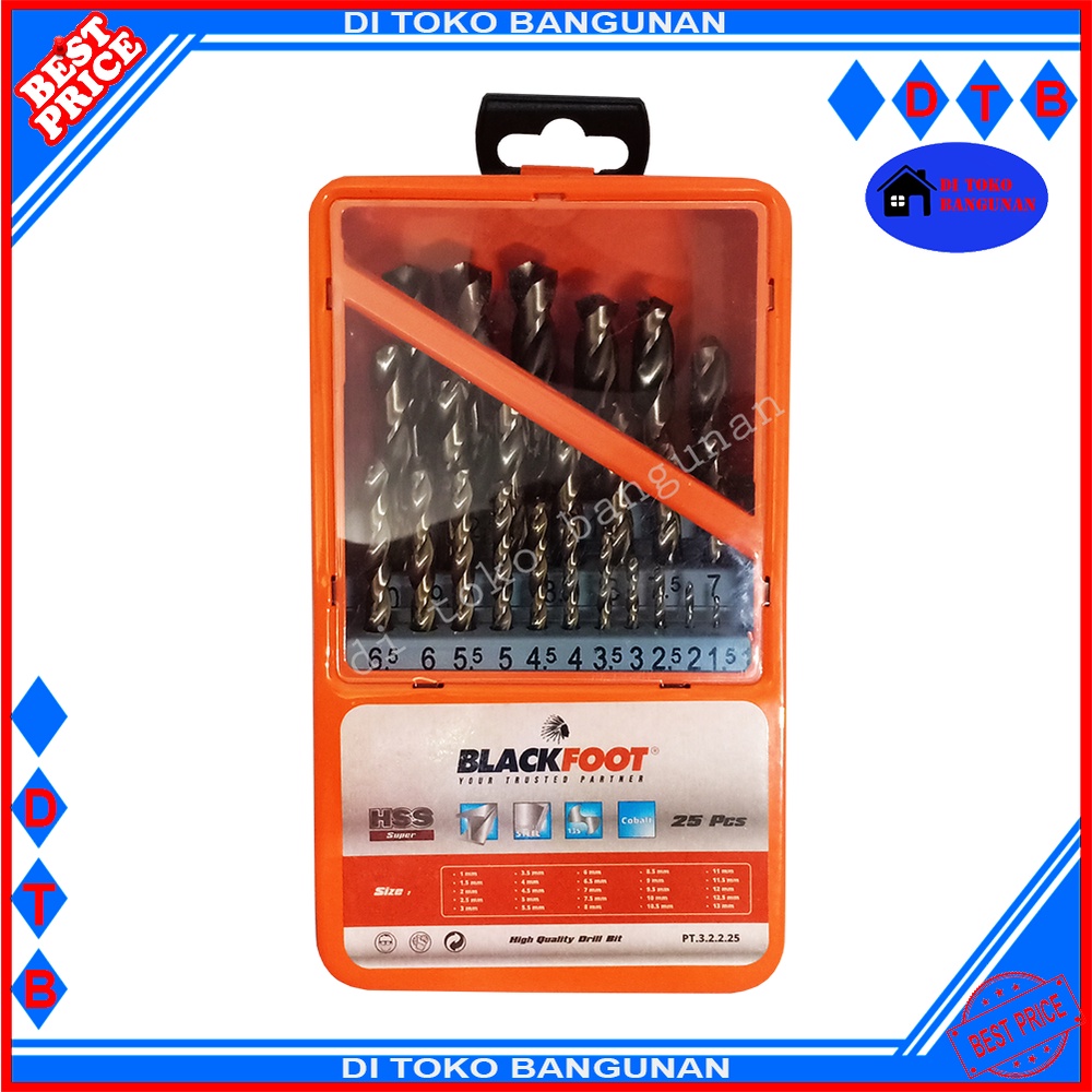 Mata Bor Besi Set Ukuran 1MM - 13MM Blackfoot Matabor HSS Super Dril Bit