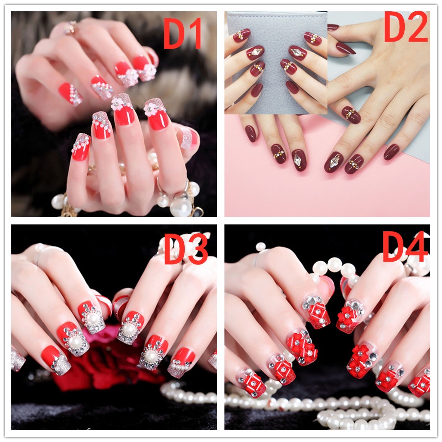 【COD】FLID 24pcs Kuku Palsu 3D Nikah Wedding False Fake Nail Nails Nailart Pengantin Tangan