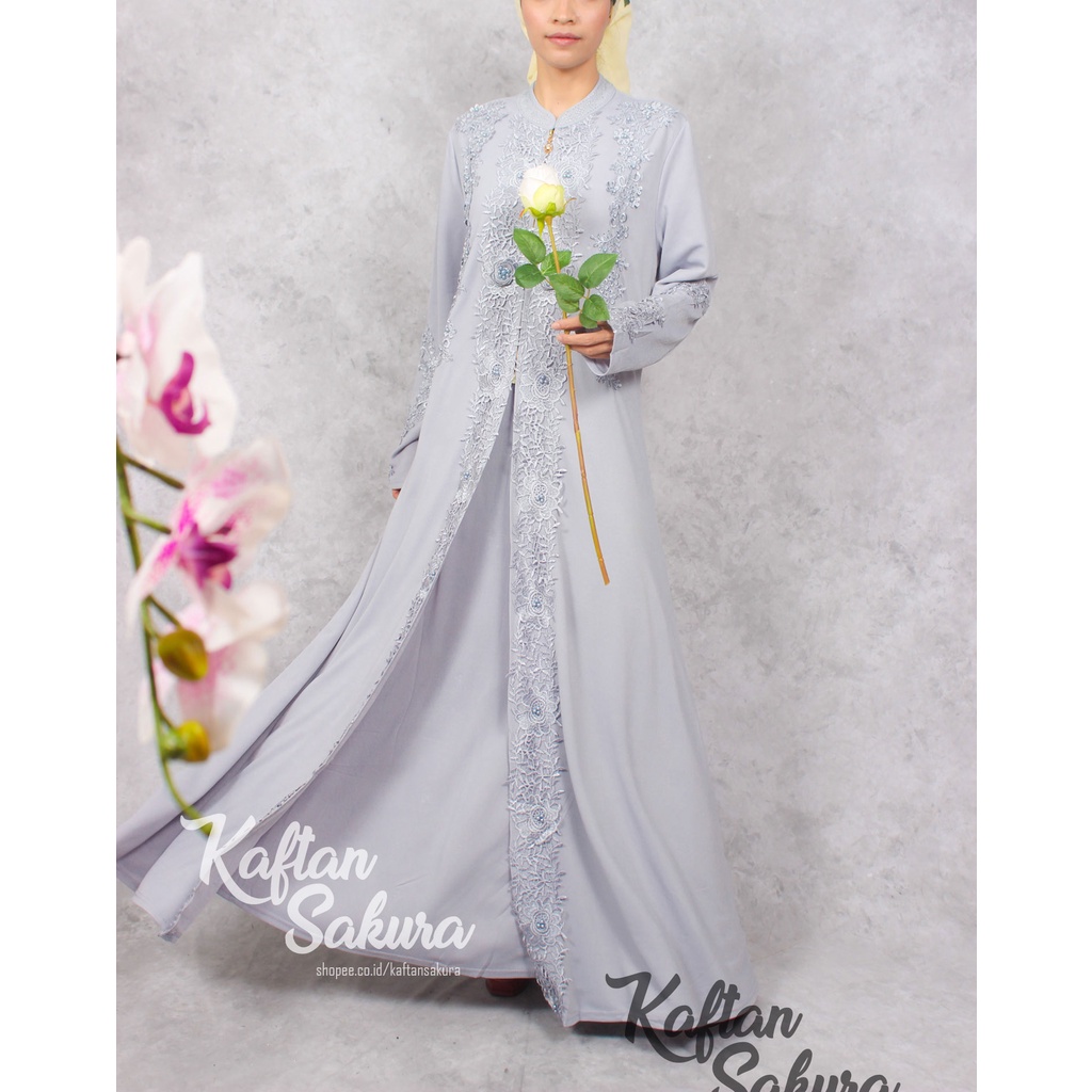 Baju Gamis Wanita Remaja Dewasa Terbaru kombinasi Tile Bordir Bahan Premium Mewah Gamis Busui untuk Pesta Kondangan Lebaran ukuran all size warna salem biru abu abu