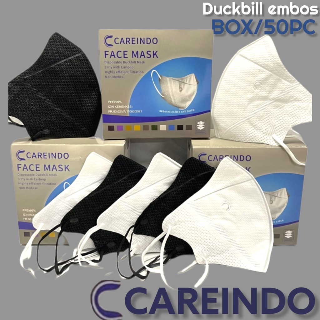 CAREINDO - MASKER DUCKBILL RAVA CAREINDO 3PLY EMBOS C BOX ISI 50 GARIS FACE MASK - MIRIP UTAMA