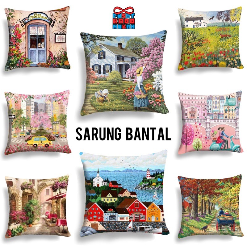 COVER SARUNG Bantal Sofa Print Motif Pemandangan / Lukisan 40x40 cm - PUSAT KADO MURAH