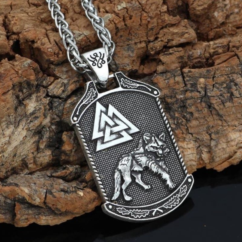 Kalung Liontin Desain Odin Wolf Valknut Gaya Vintagenordicpunk Untuk Pria