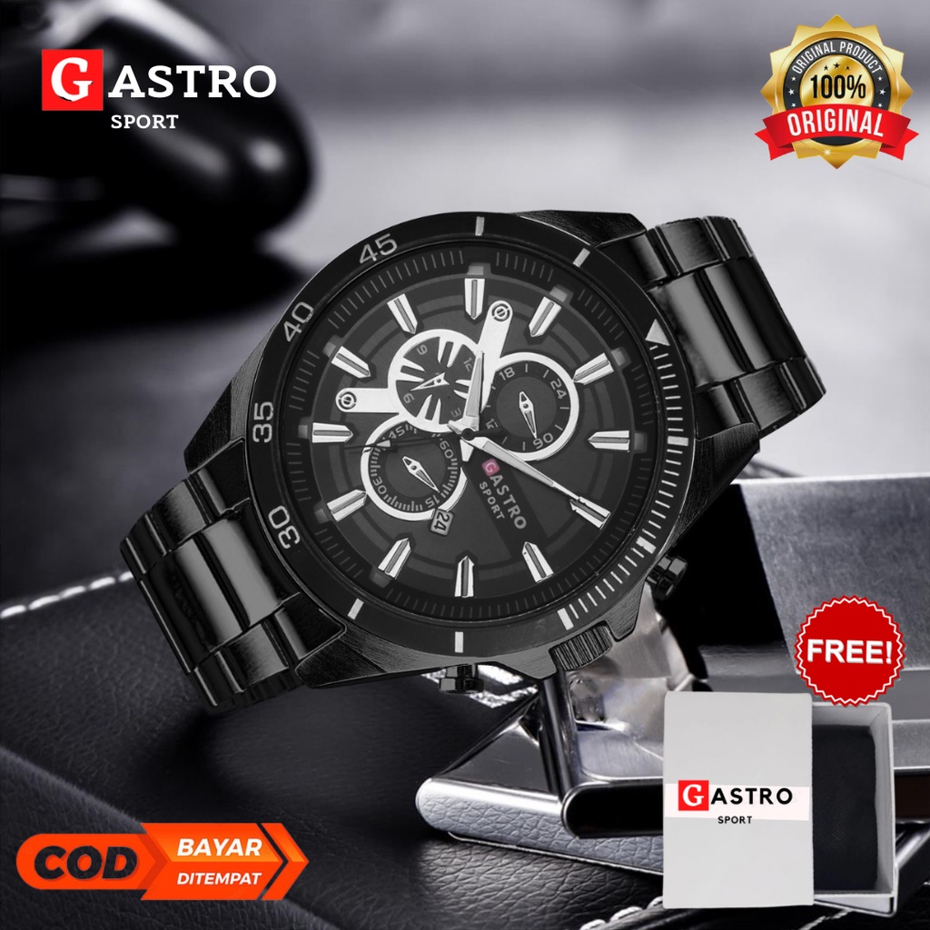 Jam Tangan Pria anti air Gastro sport stainless tanggal aktif gratis box