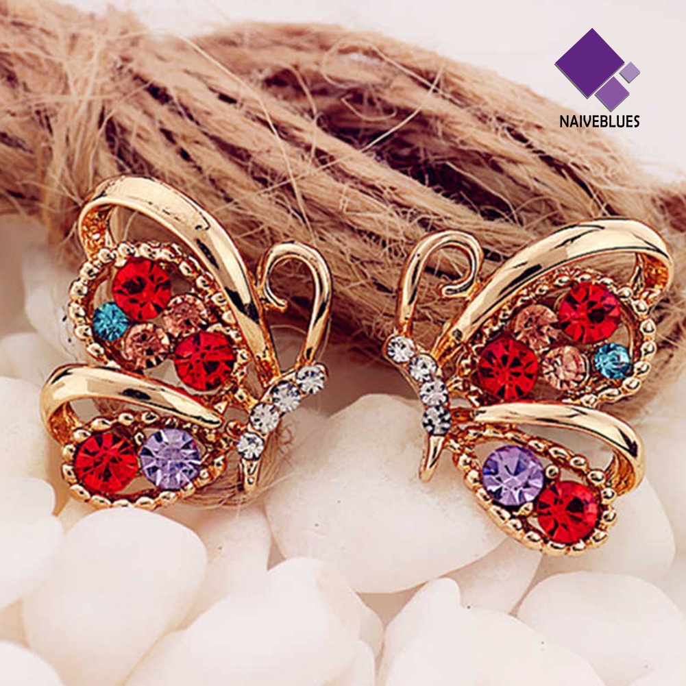 Anting Bentuk Kupu-Kupu Aksen Berlian Imitasi Untuk Wanita
