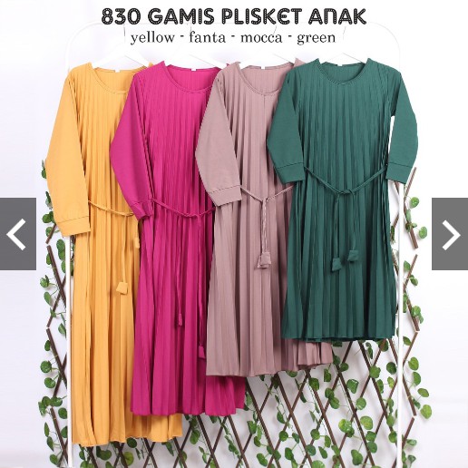 RR 830 - GAMIS PLISKET ANAK TALI PINGGANG SD PEREMPUAN ANAK KECIL CANTIK MUSLIM SYARI MAXI