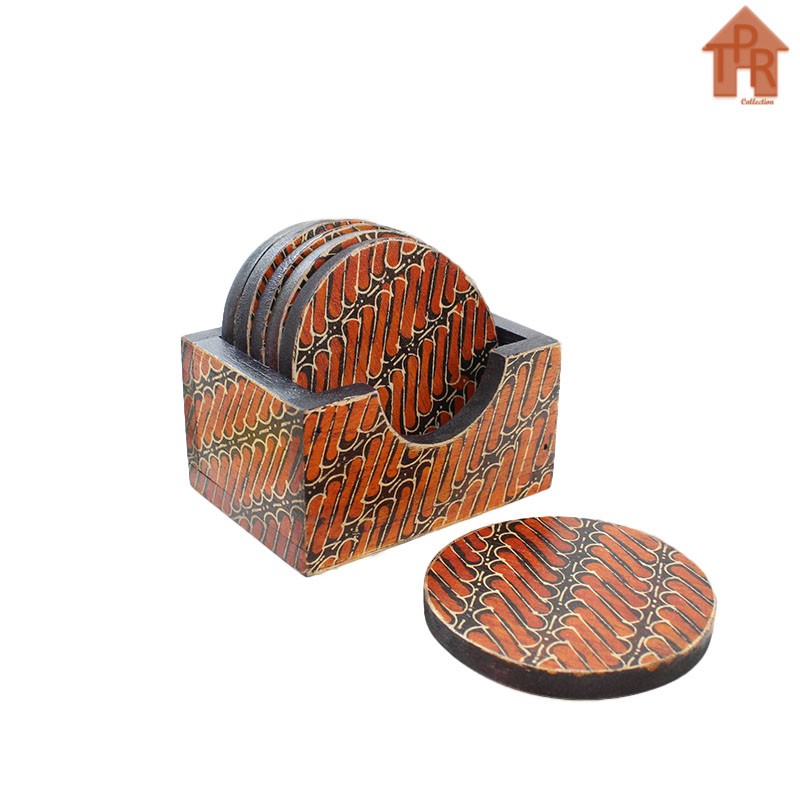 Coaster Kayu Batik / Tatakan Bulat D9 - 6pcs.