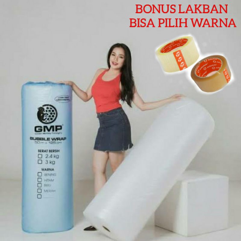 

BUBBLE WRAP MURAH WARNA PUTIH GMP BIRU 125CM x 50M berat 3kg BONUS LAKBAN