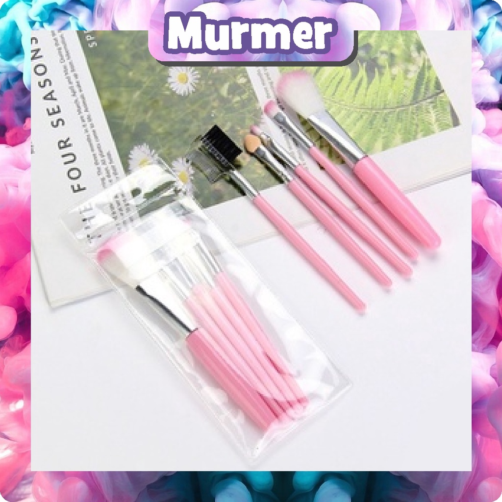 Murmerofficial R636 Set Kuas 5 in 1 Make Up Brush Kuas Makeup Eyebrow Brush Blush On Brush Eyeshadow Brush Sponge