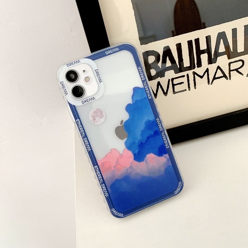 (Ready Stock) Casing Tpu iPhone 14 13 12 11 Pro Max Iphone 11 Pro Max X Xr Xs Max Se 2020 7 + 8 7 6 6s Plus SE 2020 Gambar Bulan Dan Awan