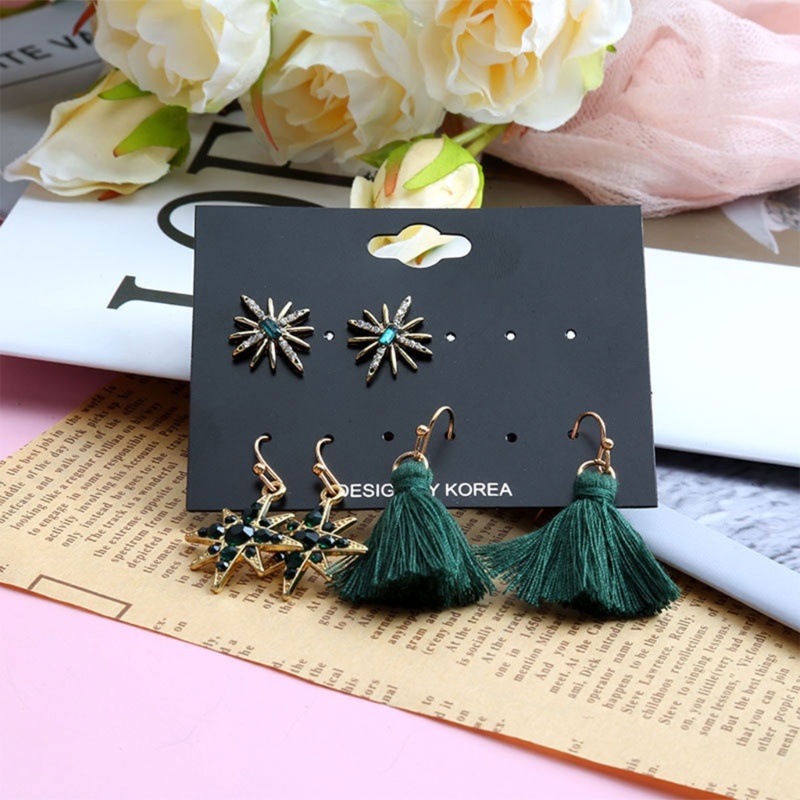 Zzz 3 Pasang Anting Tusuk Gantung Wanita Desain Snowflake + Rumbai Untuk Natal