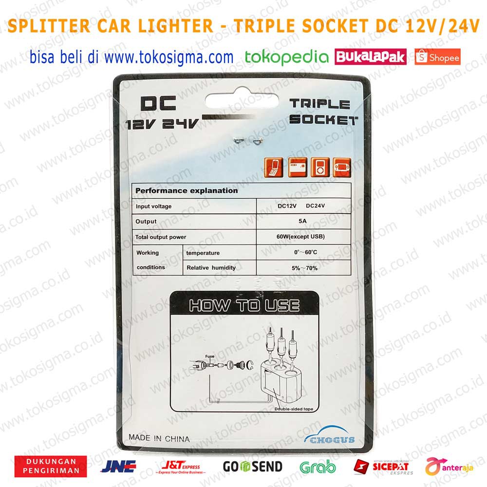 LIGHTER CAR SPLITTER 3 Way TRIPLE SOCKET PERBANYAK CHARGER MOBIL SAVER