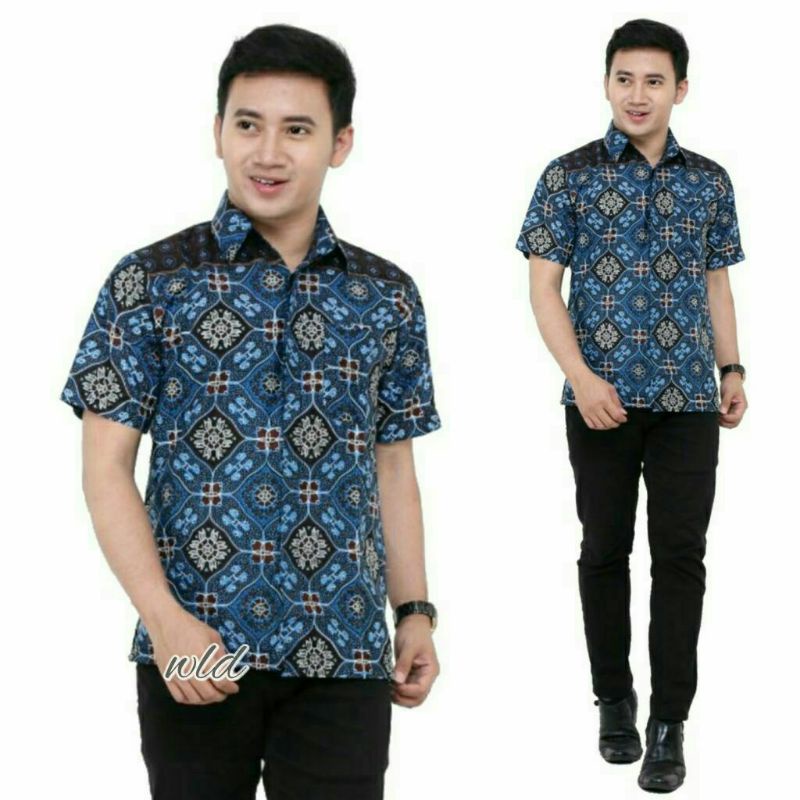 Batik Pekalongan Pria Lengan Pendek Kemeja Motif Hitam Putih Jali