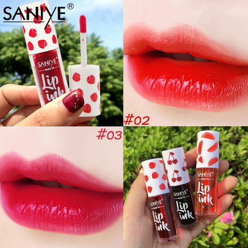 SANIYE 【BPOM】 Lip Cream Matte 3 Warna Lipstick Cair Tahan Lama Anti Air Lip Tint Gloss Tidak Memudar L1113 Liptint rasa buah