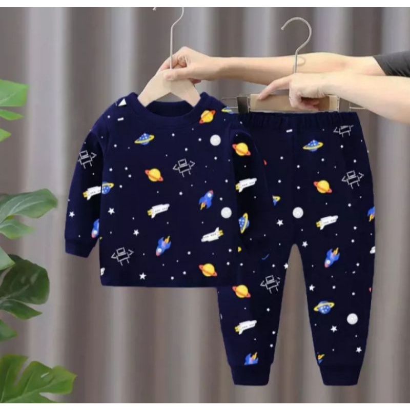 AIS Set Kaos|Setelan Kaos Anak Laki-laki Perempuan Unisex Motif Astronot Umur 1-6 Tahun