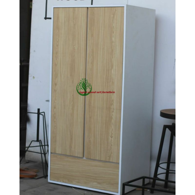 lamari pakaian 2 pintu minimalis kayu jati furniture jepara