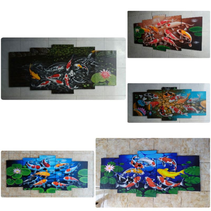 Hiasan dinding - lukisan ikan koi ukuran besar 5in1