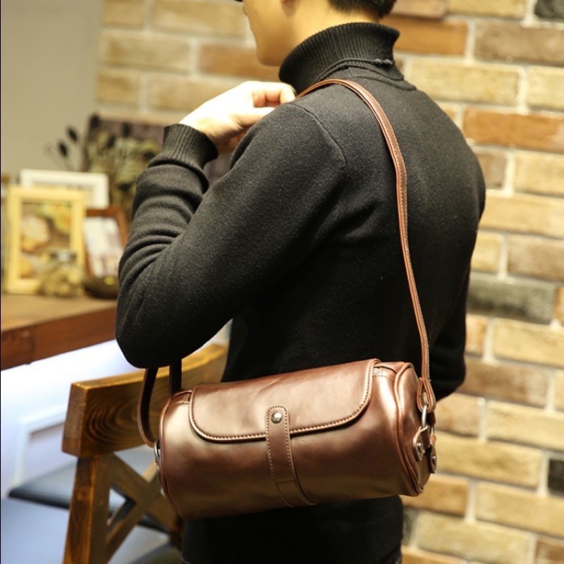 Tas Selempang Kapsul / Tas selempang Bulat Kulit Pria (Import Quality)