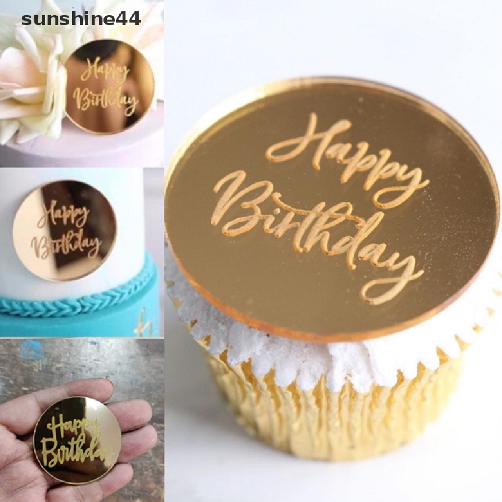 Sunshine 10pcs Topper Kue Ulang Tahun Bentuk Lingkaran Bahan Akrilik Warna Rose Gold