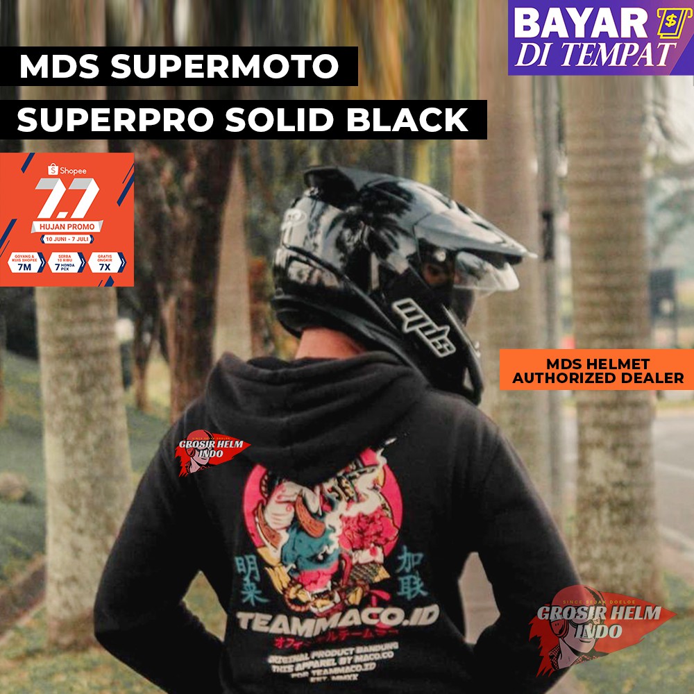 HELM MDS SUPERPRO ORIGINAL HELM SUPERMOTO MDS SUPER PRO SOLID MOTIF LENGKAP_HELM TOURING MDS PRO