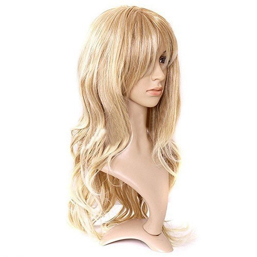 Wig Rambut Palsu Wanita Poni Panjang Ikal blonde pirang tebal