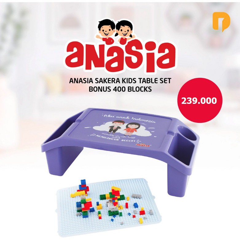 

Meja belajar anak Anasia Sakera Kids Table Set Bonus 400 Blocks