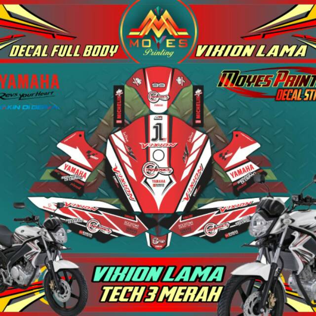 Striping Motor Yamaha vixion Fulbody Merah Decal Sticker Fulbody Vixion Old Merah Keren