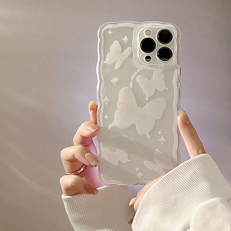 Butterfly Soft Case TPU Motif Kupu-Kupu Putih Untuk iPhone 13 12 11 Pro Max X XR Xs Max 7 8 Plus SE 2020