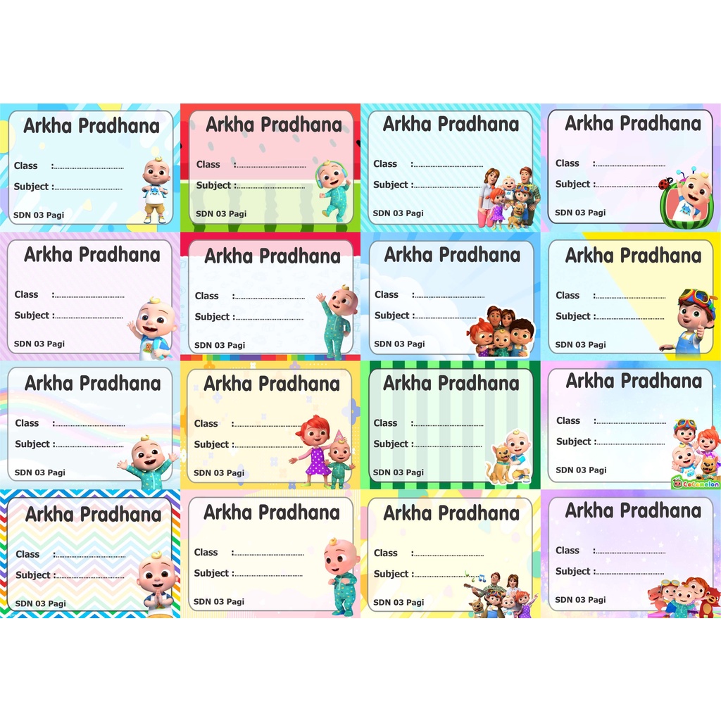 

Cocomelon Label stiker buku nama kelas mapel custom