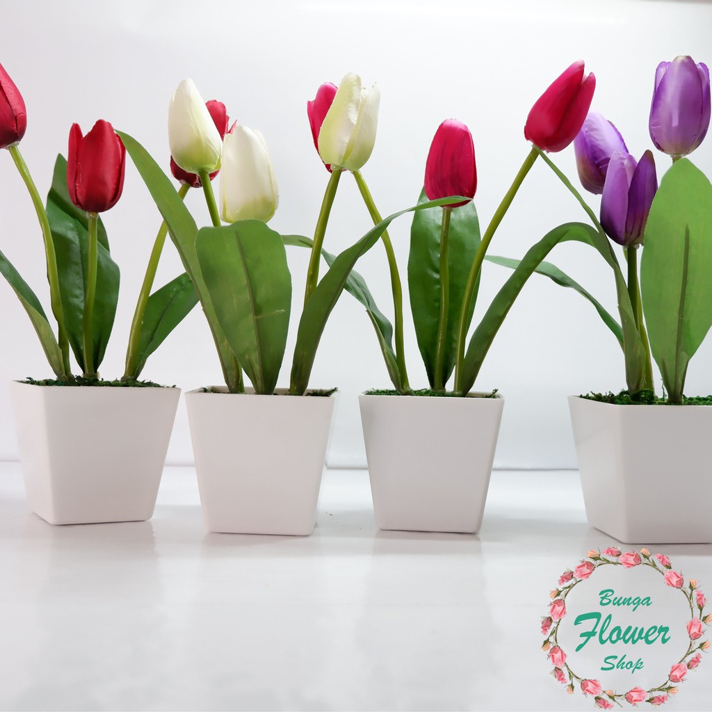 [ PROMO TERMURAH ] Buket Bunga Tulip T-027 -  Termasuk Vas - Pajangan Bunga - Bunga Hias - Bunga Artifisial
