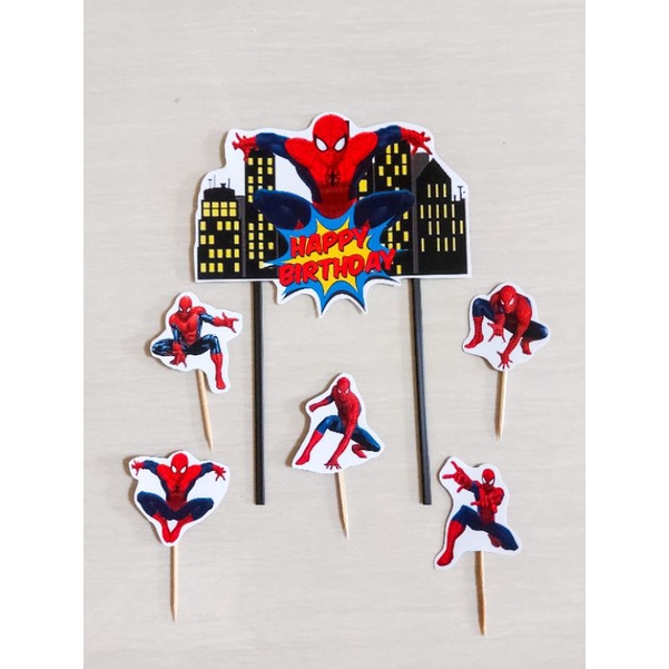 TOPPER SPIDERMAN / CAKE TOPPER SPIDERMAN / TOPPER KUE SPIDERMAN / TOPPER HAPPY BIRTHDAY