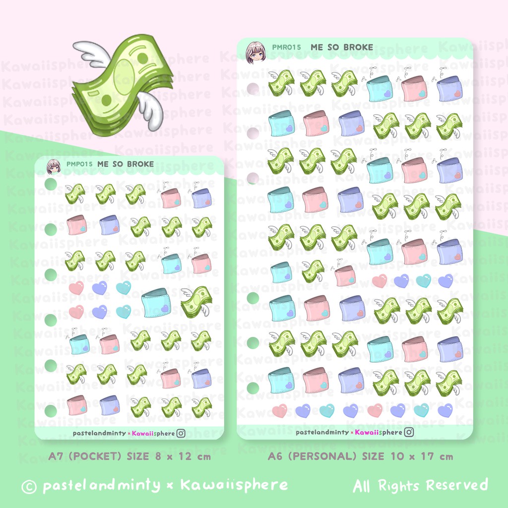 

Me So Broke | A6 /A7 Ring Binder Planner Refill Sticker Pastelandminty