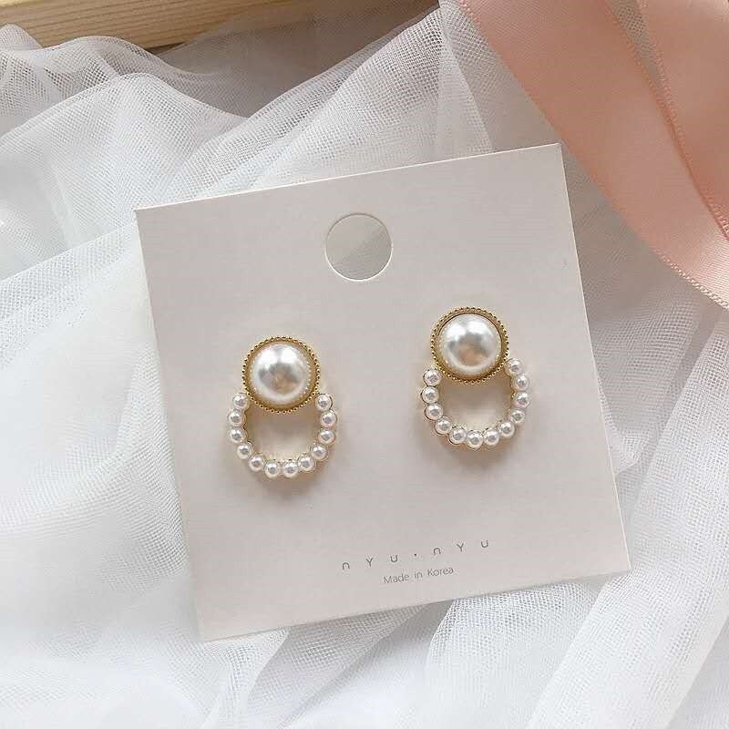 Anting Hoop Aksen Mutiara Gaya Korea anting tusuk korea titanium anti karat