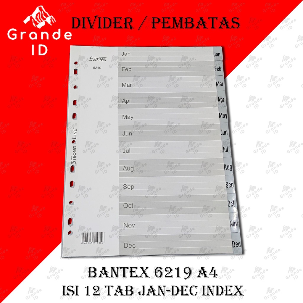 

DIVIDER BANTEX 6219 A4 ISI 12 TAB BULAN 1-12 INDEX PEMBATAS FILE