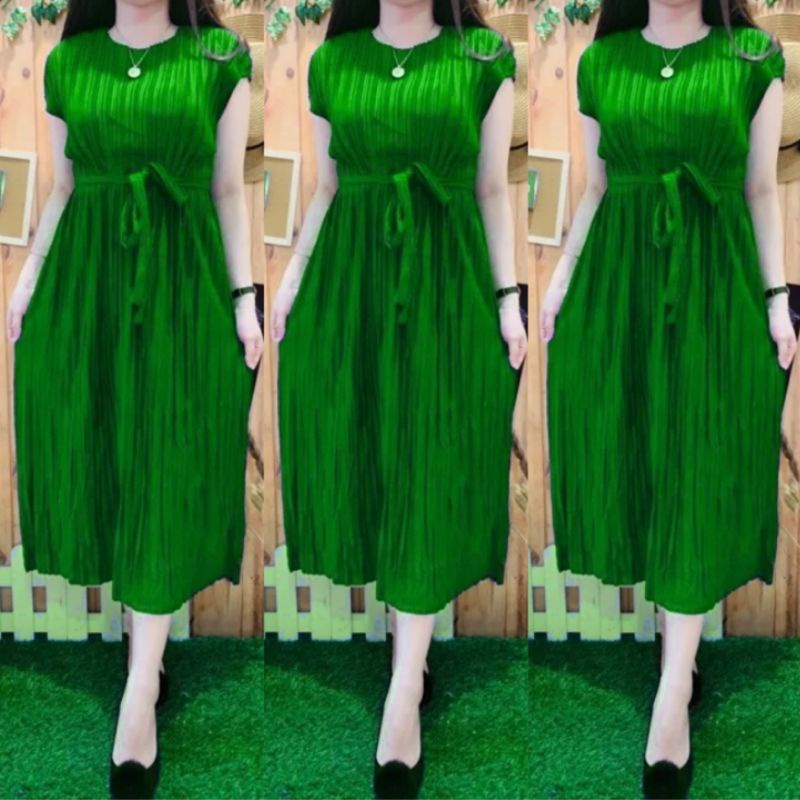Long Dress Wanita Plisket Tanpa Lengan/Dress Viral 2023/Dress Wanita/Pakaian Wanita/Dress Terlaris-4
