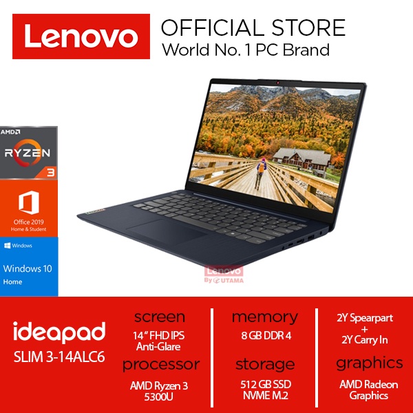 Lenovo IdeaPad Slim 3 14ALC6 Ryzen 3-5300U 8GB 512GB SSD 14 FHD IPS W10+OHS ABYSS BLUE (82KT00GQID)-1